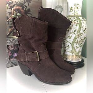 DV by Dolce Vita brown suede buckle mid-calf biker boots